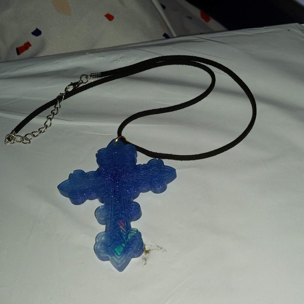 Handmade Blue Cross crucifix Necklace